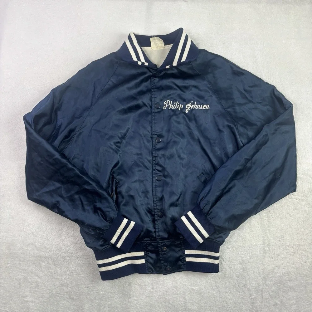 VTG Howe Athletic Apparel Quik Stop Blue Satin Bomber Jacket Men's Medium